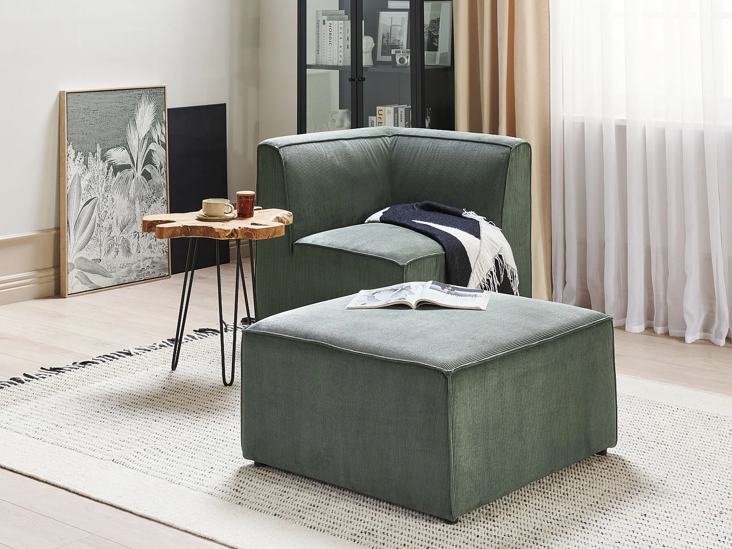 Ottoman LEMVIG Velours côtelé Vert