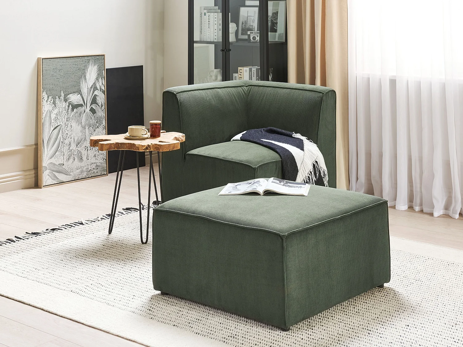Ottoman LEMVIG Velours côtelé Vert foncé