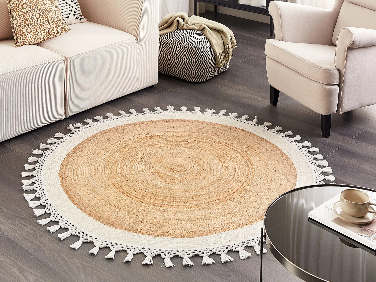 Rug MARTS White ø 140 cm Jute