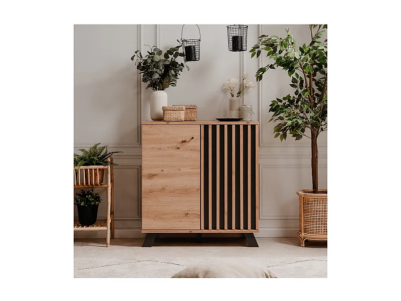 Anrichte mit 2 Türen, Dekor Eiche und Anthrazitgrau L80 cm - Lublin