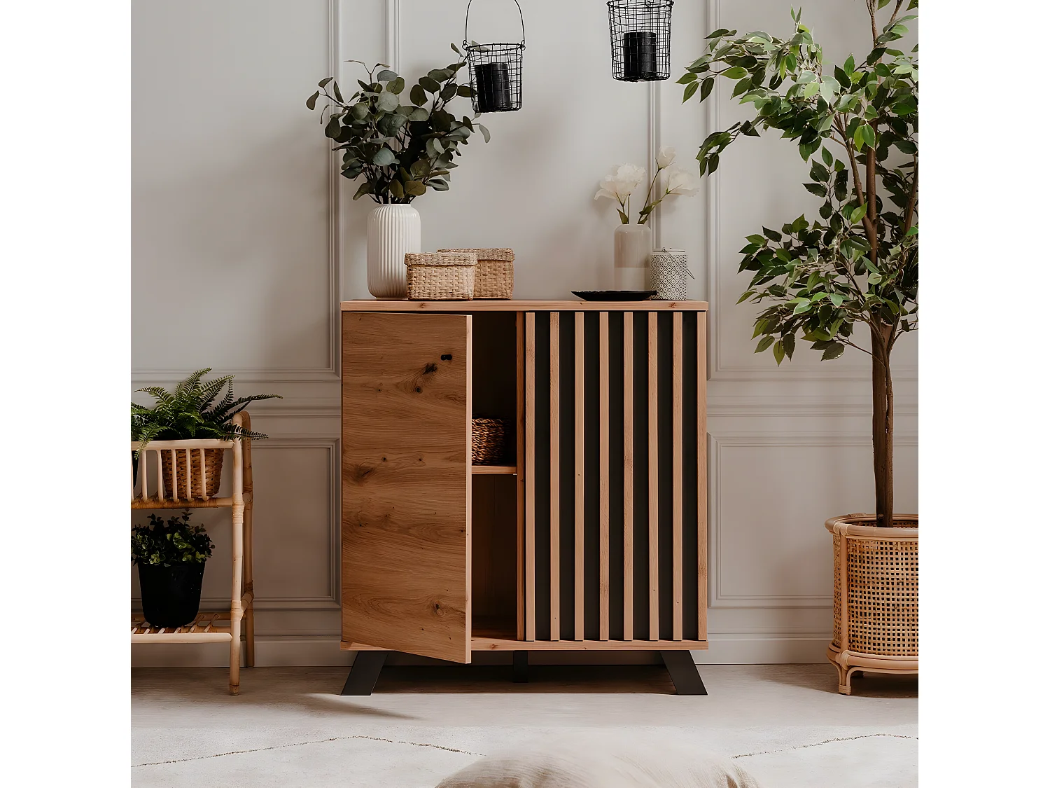 Aparador 2 Puertas Decoración Roble Artesanal L80 cm - Lublin