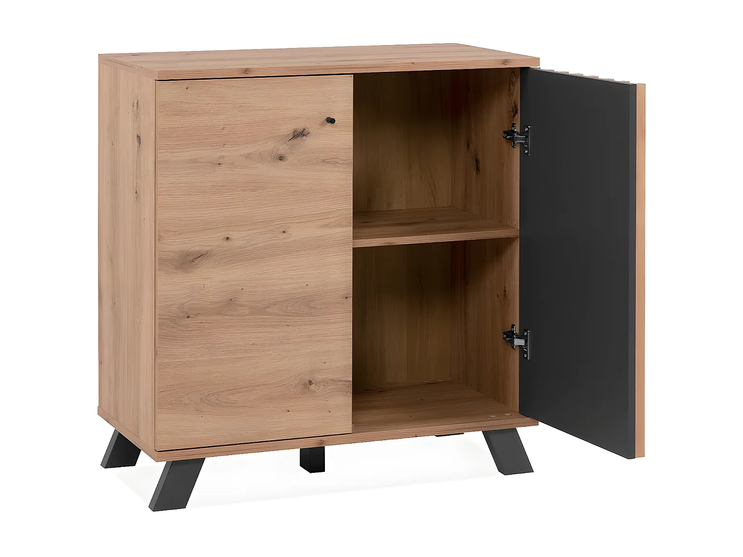 Credenza Lublin 2 Ante In Rovere Artigianale E Grigio Antracite - Larghezza 80 Cm, Design Moderno