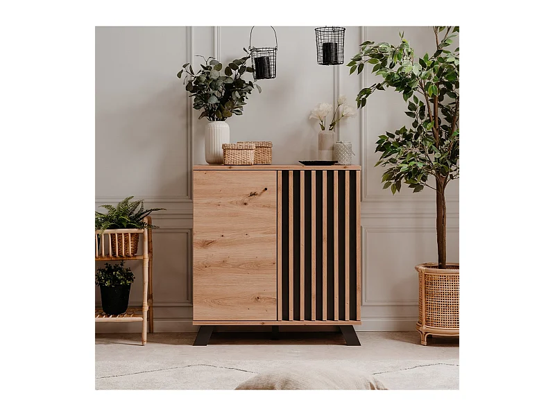 Buffetkast 2 Deuren Eiken Ambachtelijke Decoratie L80 cm - Lublin