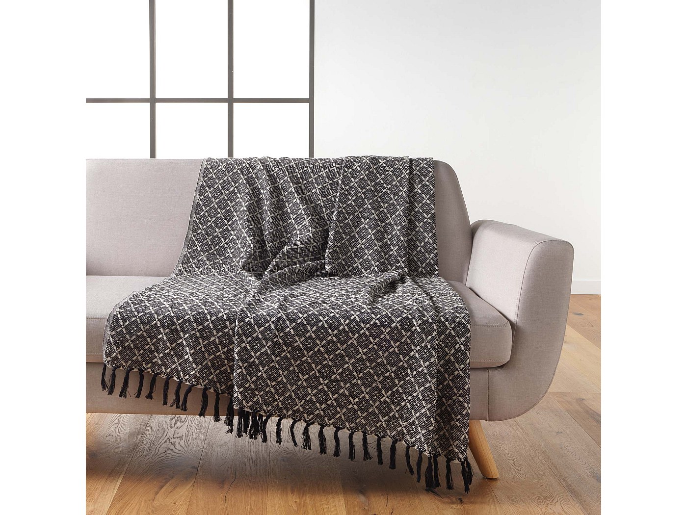douceur d'intérieur, Plaid met franjes (125 x 150 cm) Melisse, katoen/ polyester bedrukt