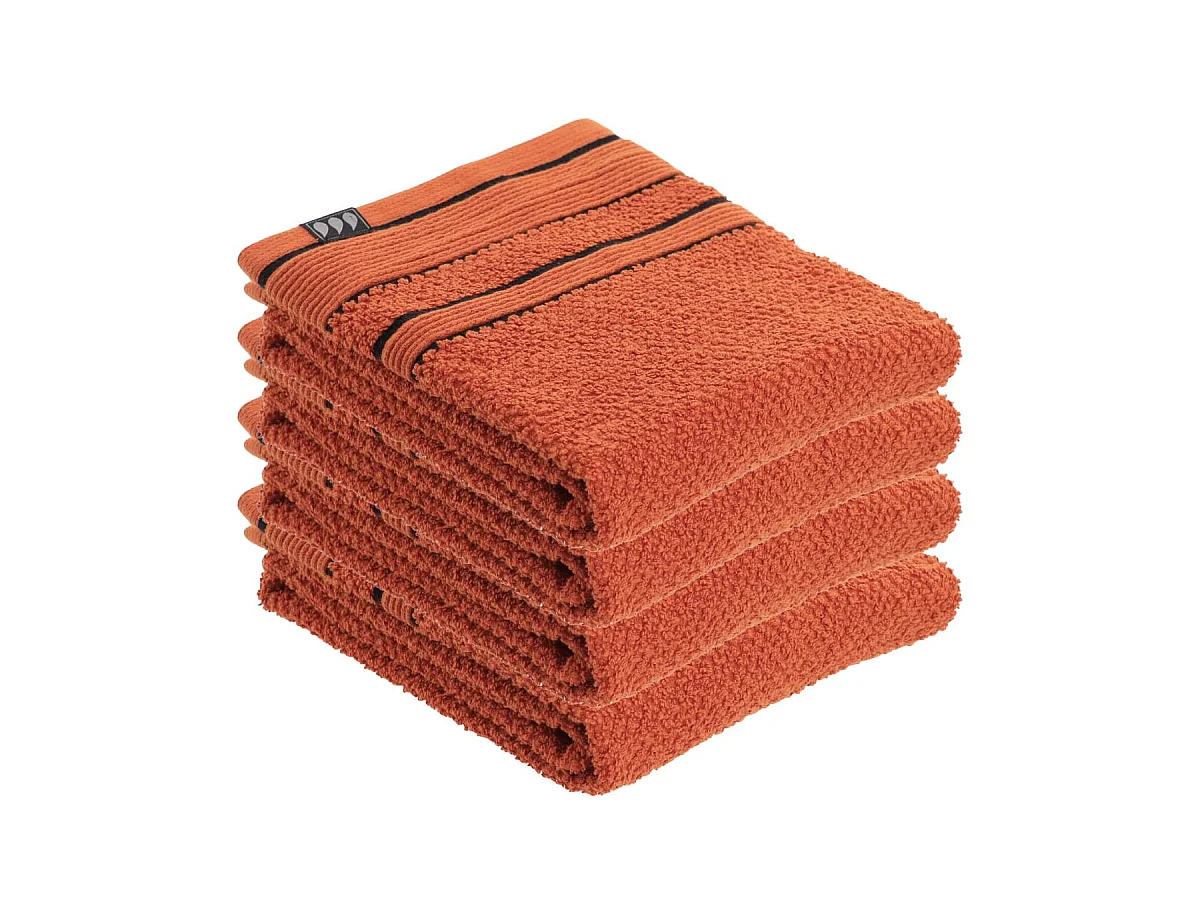 Lot de 4 Serviettes de toilette 100% Coton bicolore Terracotta et Noir 50 x 90 cm