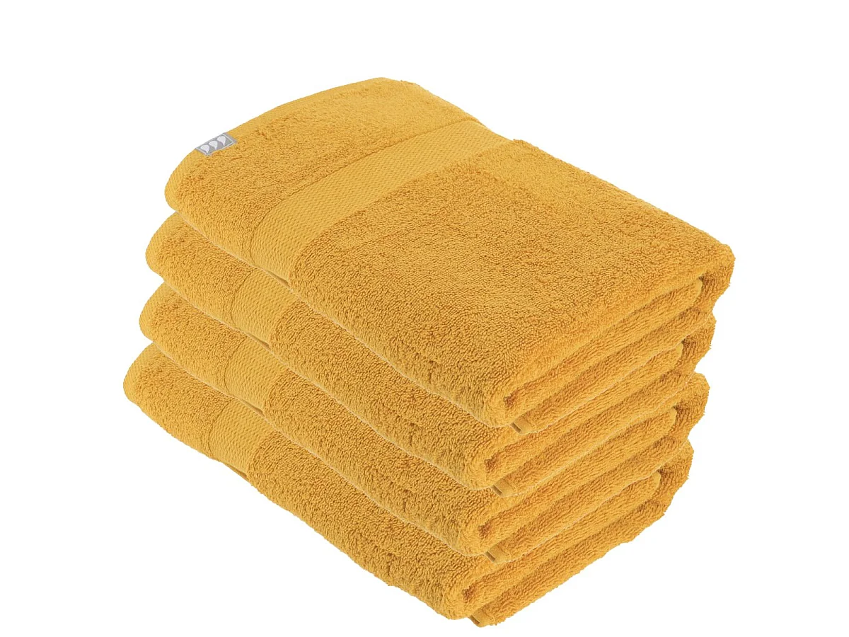 Lot de 4 Draps de bain tissu éponge 100% Coton Jaune moutarde 70 x 130 cm