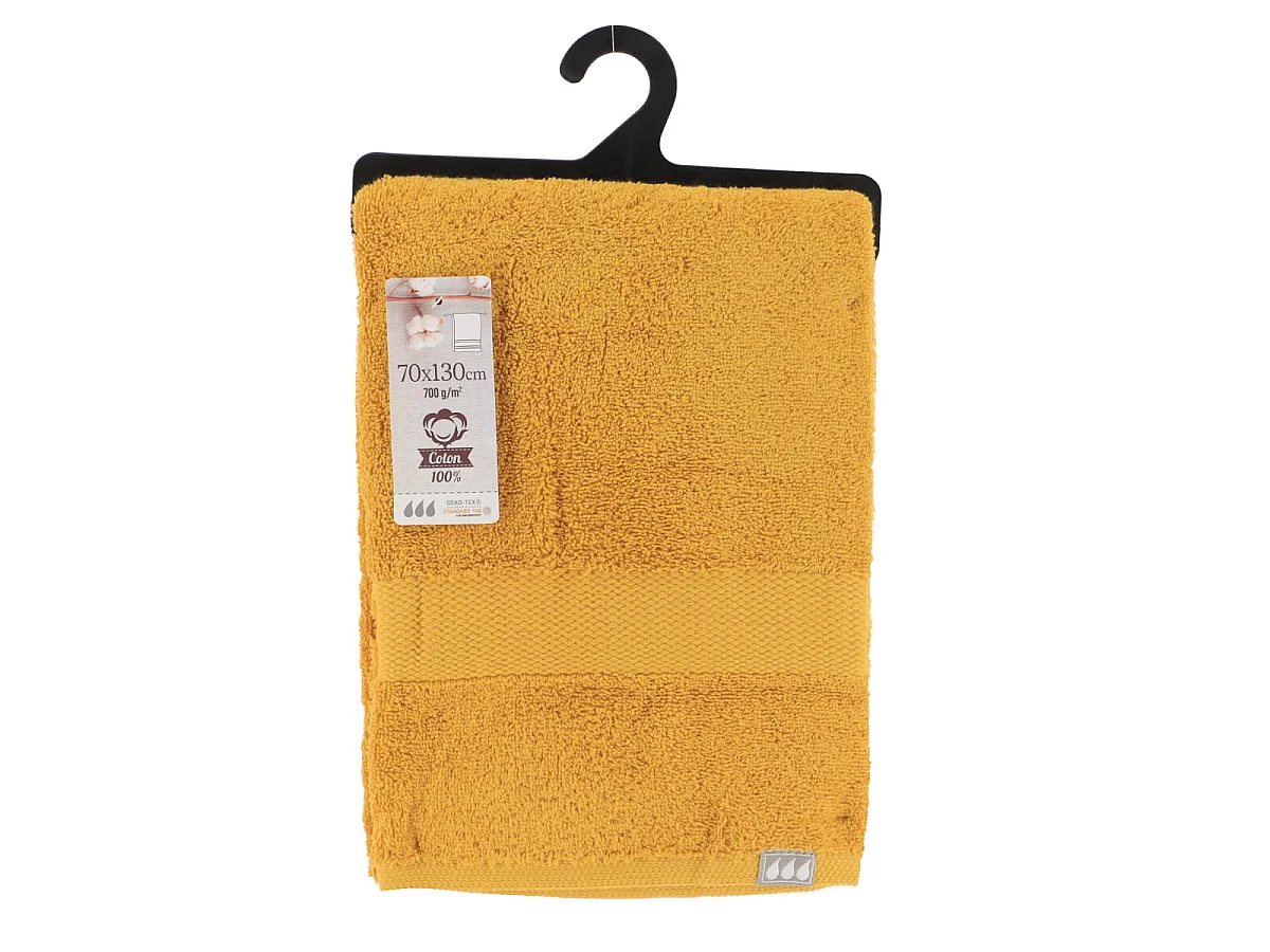 Lot de 4 Draps de bain tissu éponge 100% Coton Jaune moutarde 70 x 130 cm