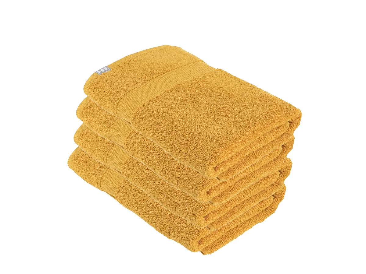 Lot de 4 Draps de bain tissu éponge 100% Coton Jaune moutarde 70 x 130 cm