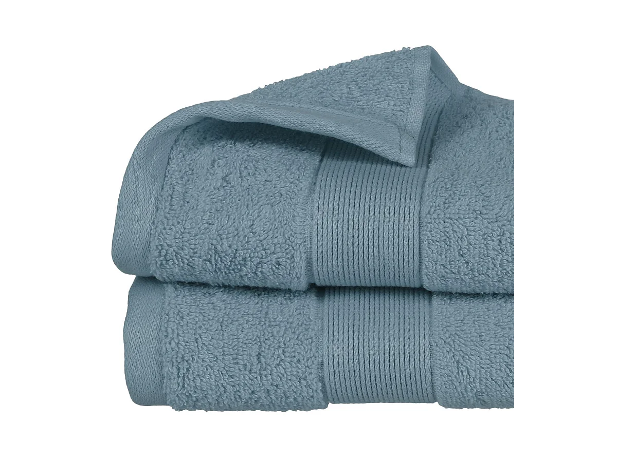 Lot de 2 Serviettes de toilette en Coton Bleu orage tissu éponge 50 x 90 cm