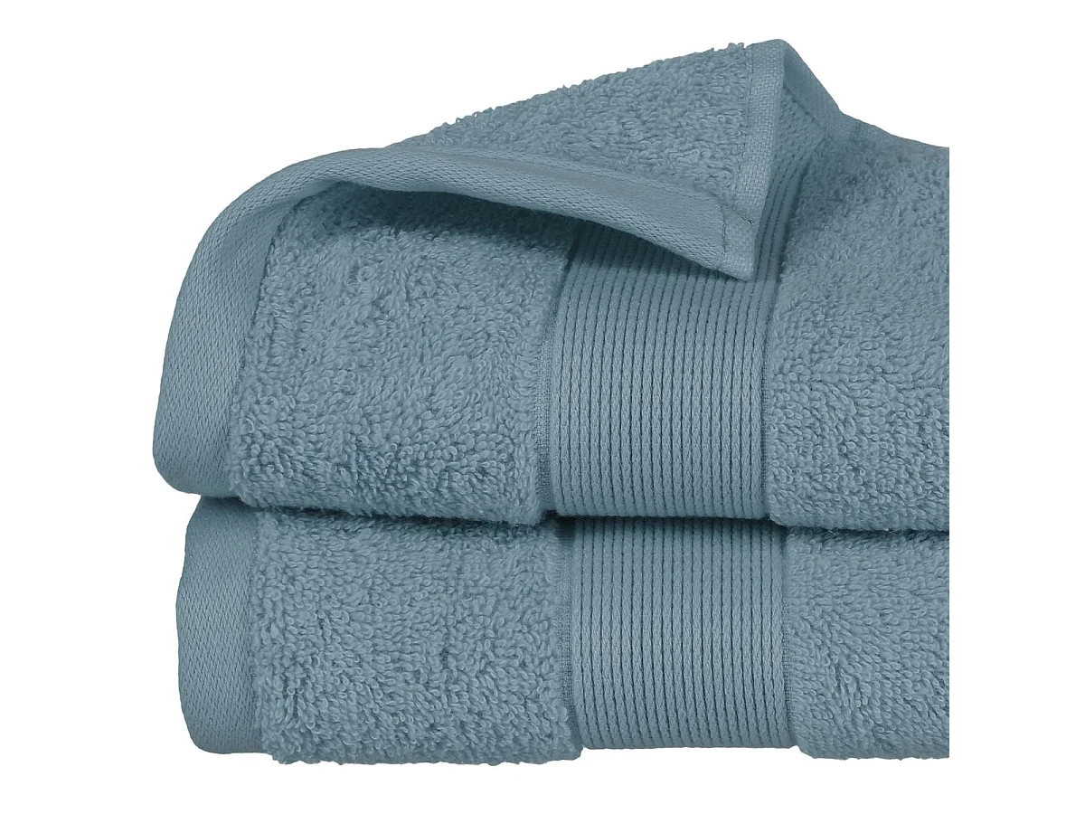 Lot de 2 Serviettes de toilette en Coton Bleu orage tissu éponge 50 x 90 cm