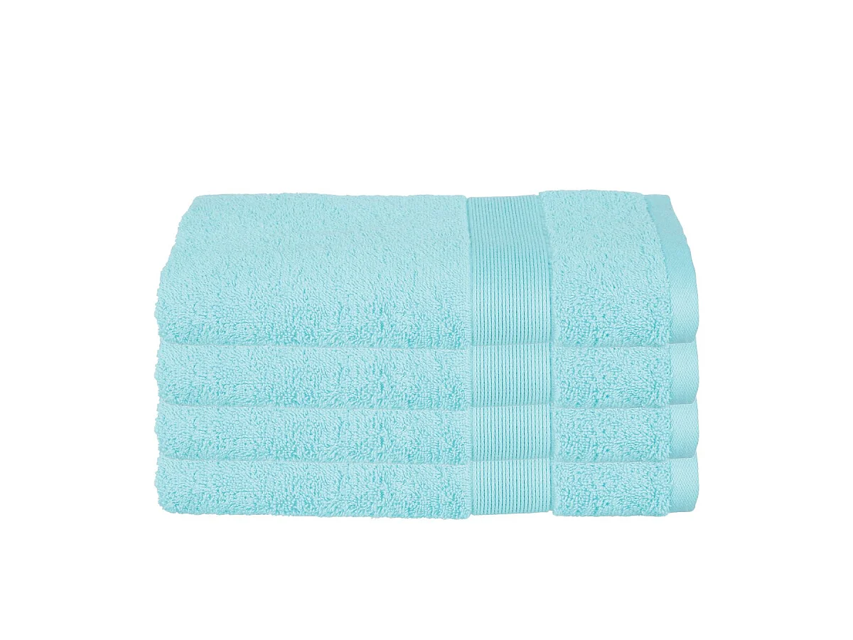 Lot de 4 Serviettes de toilette en Coton Bleu aqua tissu éponge 50 x 90 cm
