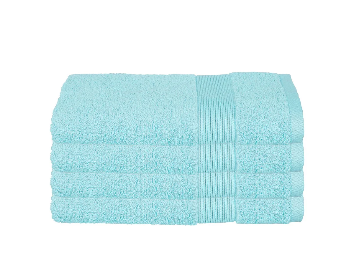 Lot de 4 Serviettes de toilette en Coton Bleu aqua tissu éponge 50 x 90 cm