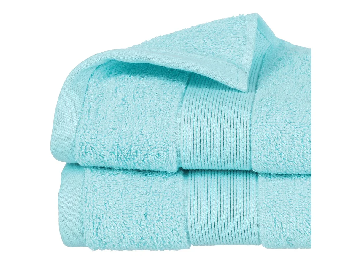 Lot de 2 Serviettes de toilette en Coton Bleu aqua tissu éponge 50 x 90 cm