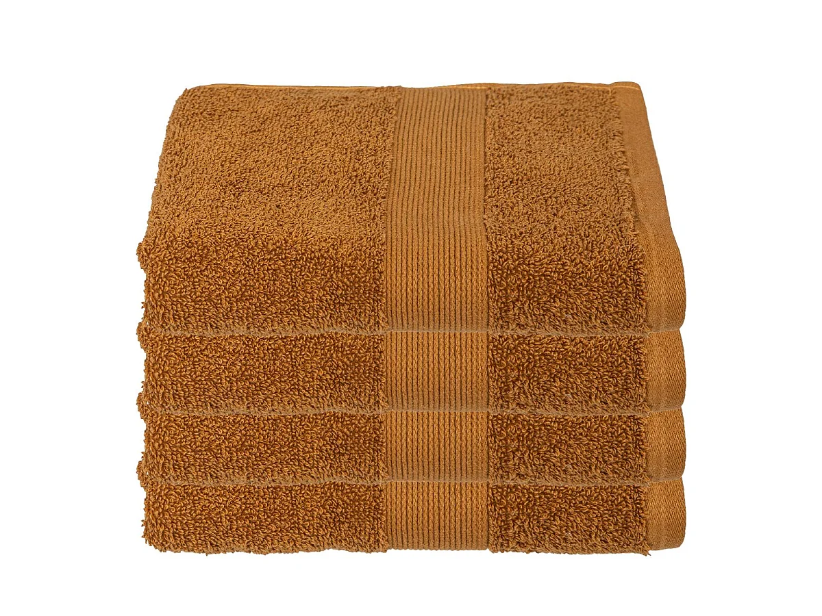 Lot de 4 Serviettes de toilette en Coton Marron cannelle tissu éponge 50 x 90 cm