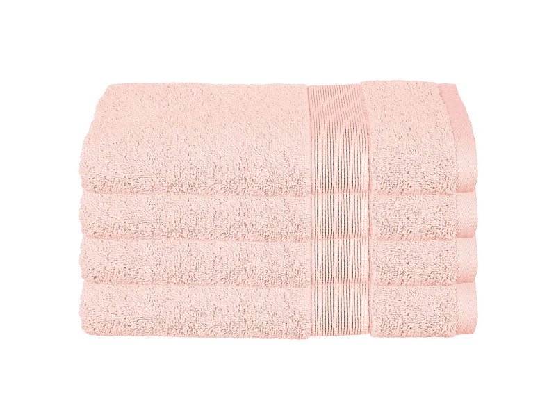 Lot de 4 Serviettes de toilette en Coton Rose tissu éponge 50 x 90 cm