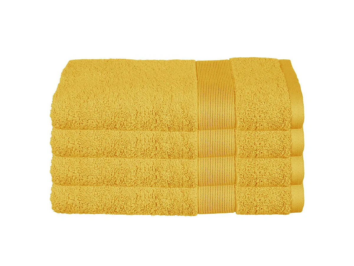 Lot de 4 Serviettes de toilette en Coton Jaune Ocre tissu éponge 50 x 90 cm