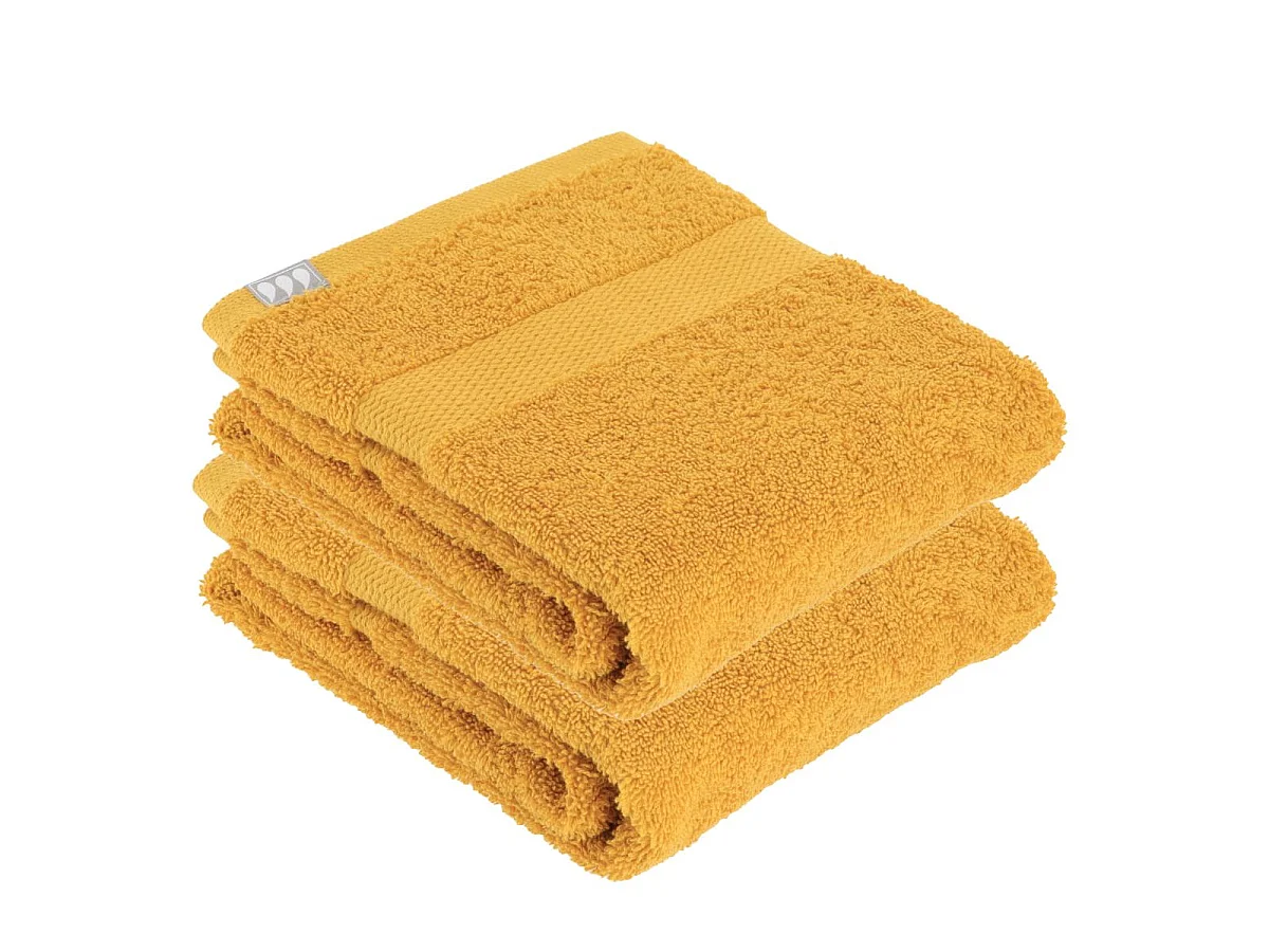 Lot de 2 Serviettes de toilette tissu éponge 100% Coton Jaune moutarde 50 x 90 cm