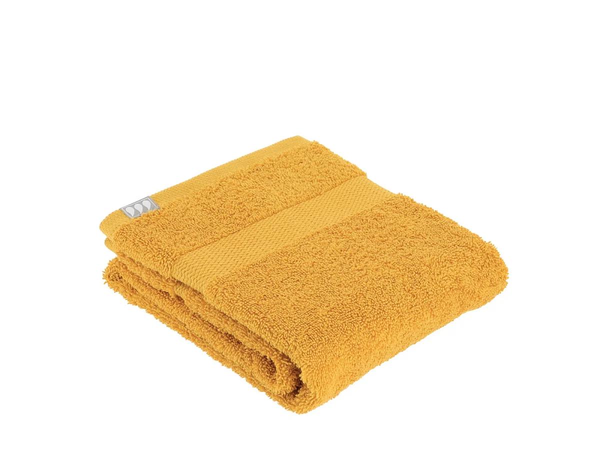 Lot de 2 Serviettes de toilette tissu éponge 100% Coton Jaune moutarde 50 x 90 cm
