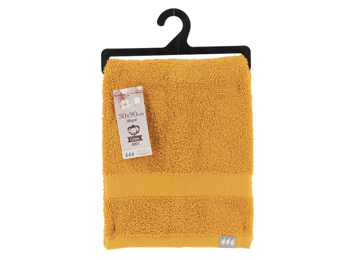 Lot de 4 Serviettes de toilette tissu éponge 100% Coton Jaune moutarde 50 x 90 cm