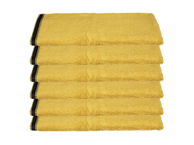 Lot de 6 Serviettes de toilette en Coton Jaune Ocre tissu éponge 50 x 90 cm