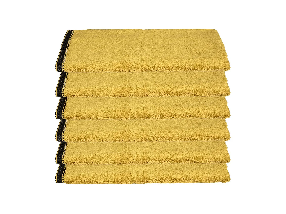 Lot de 6 Serviettes de toilette en Coton Jaune Ocre tissu éponge 50 x 90 cm