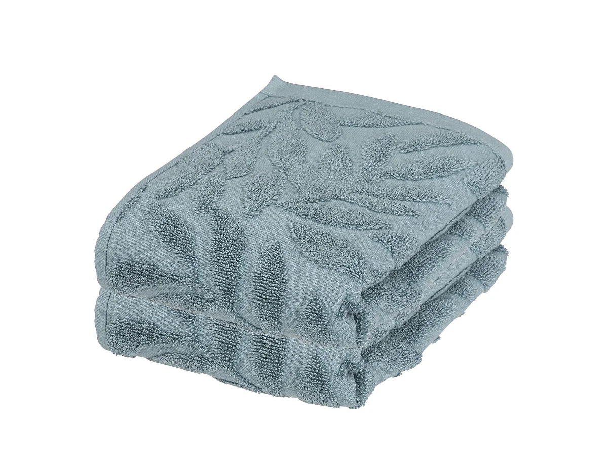 Lot de 2 Serviettes de toilette en Coton Bleu tissu Jacquard 50 x 90 cm