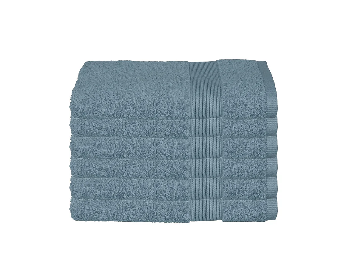 Lot de 6 Serviettes de toilette en Coton Bleu orage tissu éponge 50 x 90 cm
