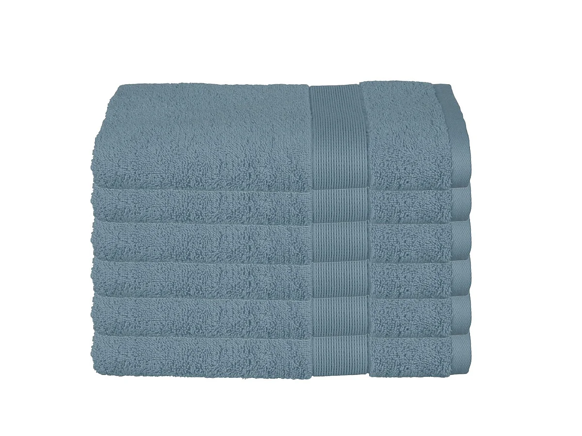 Lot de 6 Serviettes de toilette en Coton Bleu orage tissu éponge 50 x 90 cm