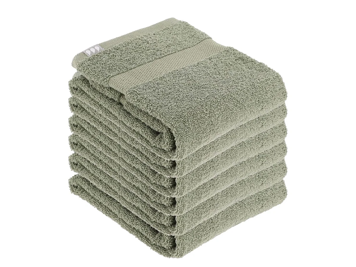 Lot de 6 Serviettes de toilette tissu éponge 100% Coton Vert Kaki 50 x 90 cm