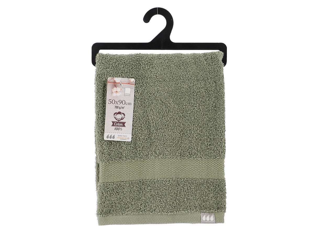 Lot de 6 Serviettes de toilette tissu éponge 100% Coton Vert Kaki 50 x 90 cm