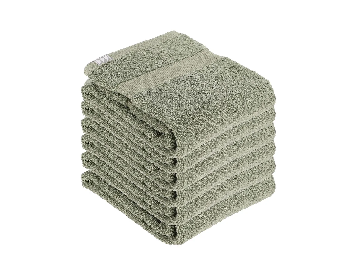Lot de 6 Serviettes de toilette tissu éponge 100% Coton Vert Kaki 50 x 90 cm