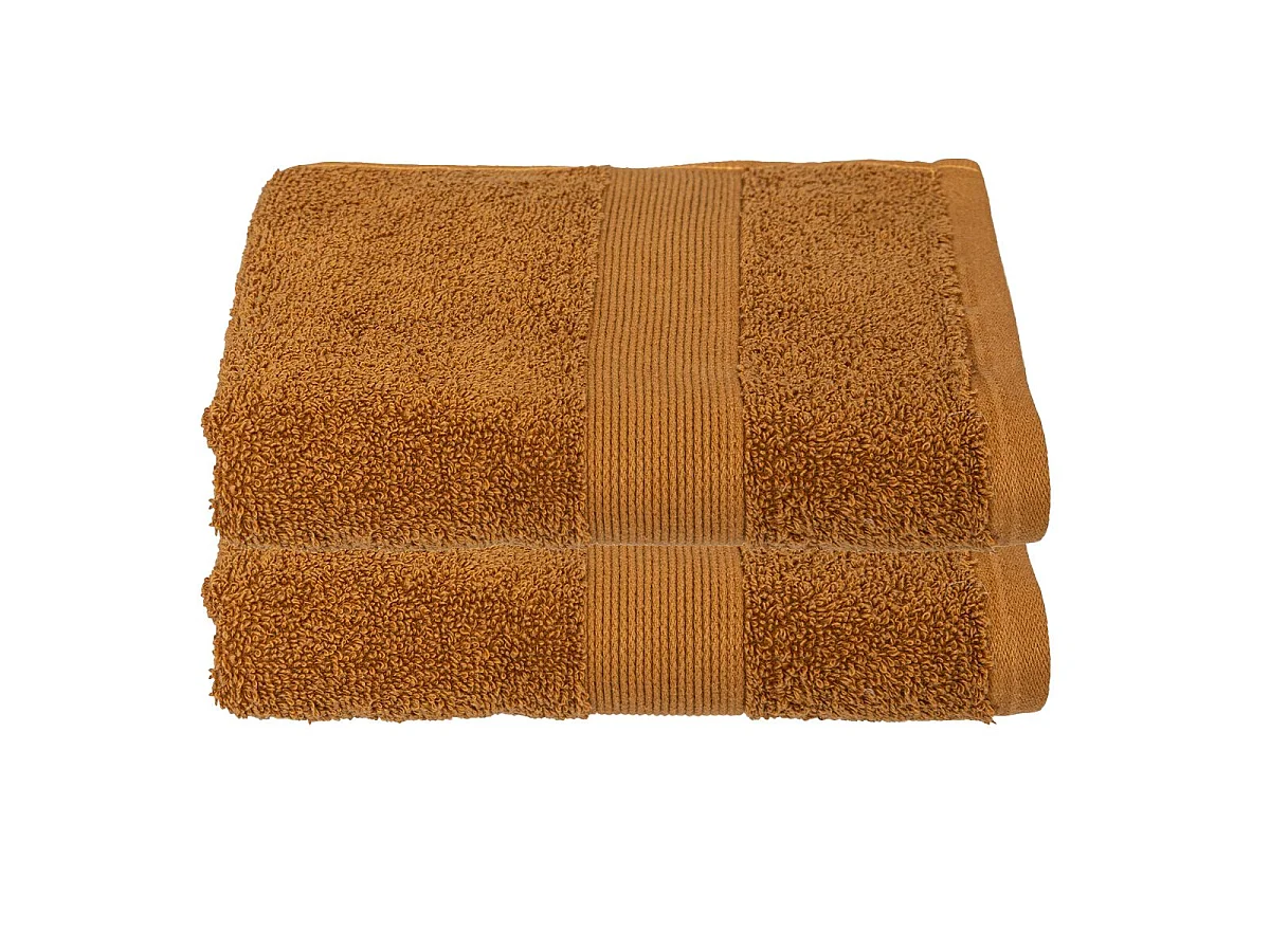 Lot de 2 Serviettes de toilette en Coton Marron cannelle tissu éponge 50 x 90 cm