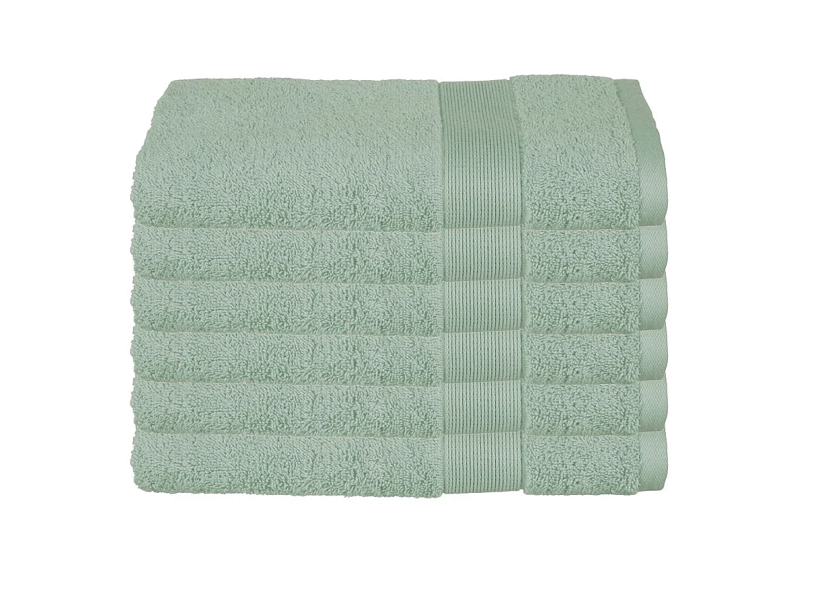 Lot de 6 Serviettes de toilette en Coton Vert céladon tissu éponge 50 x 90 cm