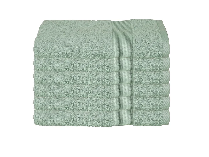 Lot de 6 Serviettes de toilette en Coton Vert céladon tissu éponge 50 x 90 cm