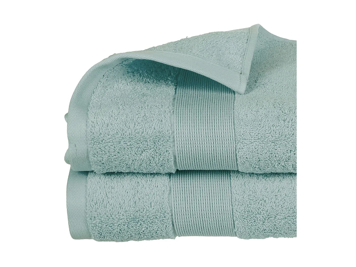 Lot de 2 Serviettes de toilette en Coton Vert givré tissu éponge 50 x 90 cm
