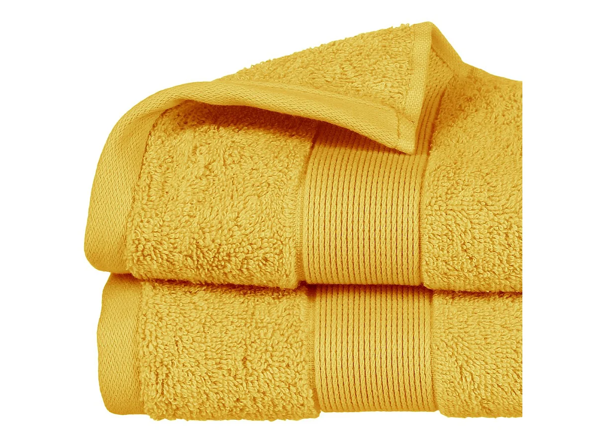 Lot de 2 Serviettes de toilette en Coton Jaune Ocre tissu éponge 50 x 90 cm