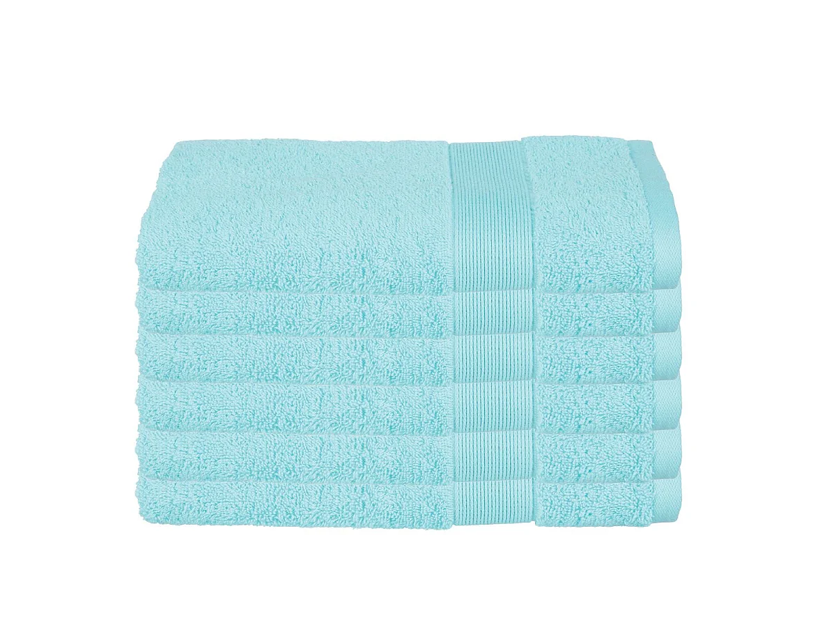 Lot de 6 Serviettes de toilette en Coton Bleu aqua tissu éponge 50 x 90 cm