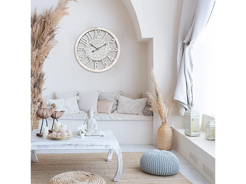 Reloj de Pared Retro MDF Blanco para Salón Cocina