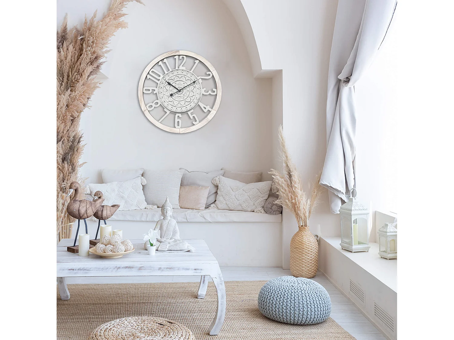 Orologio Da Muro Retro MDF Bianco per Salotto Cucina