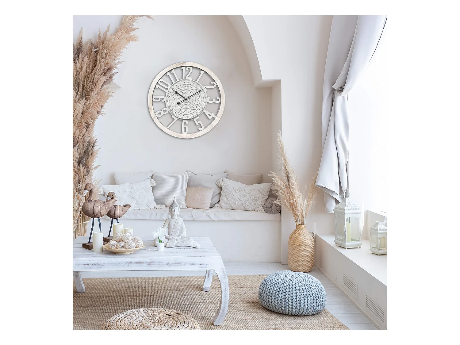 Reloj de Pared Retro MDF Blanco para Salón Cocina