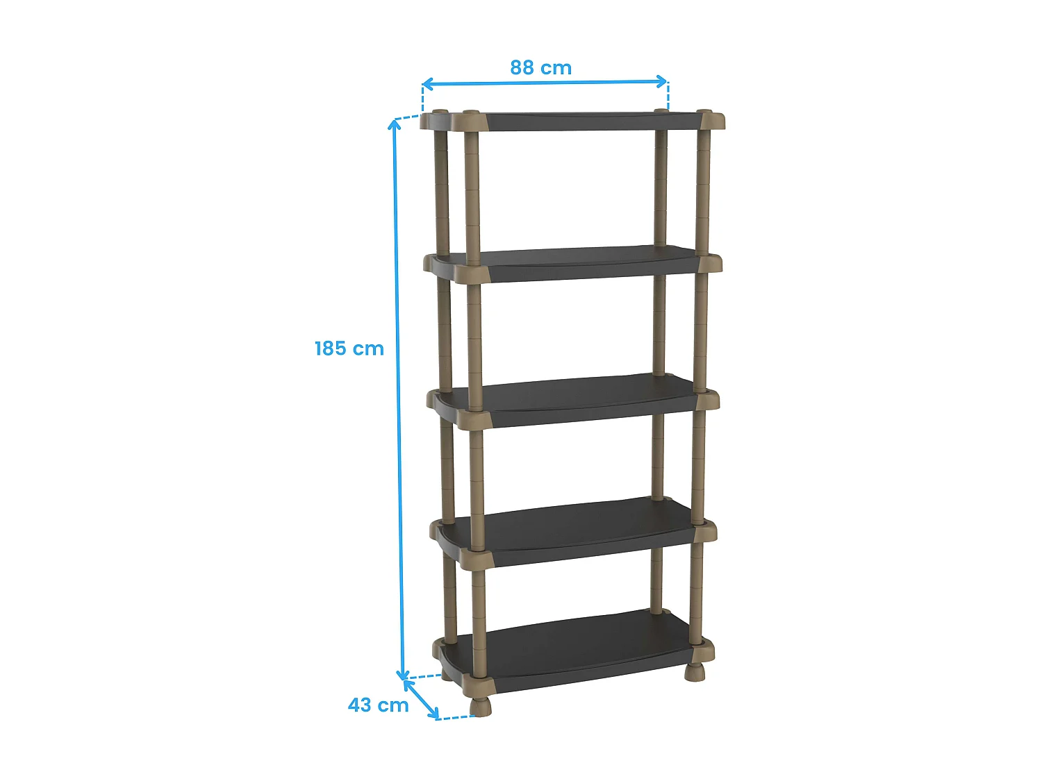 Étagère haute 88 cm 5 plateaux Noir et Taupe