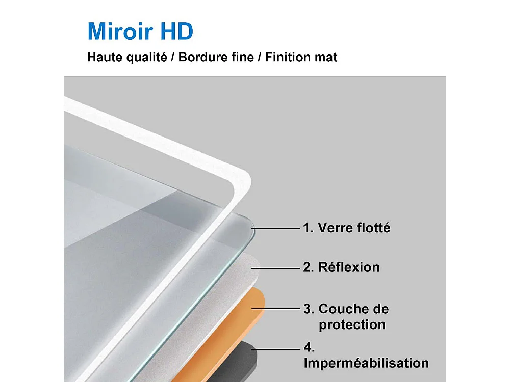 Miroir de salle de bain lumineux Rond 60cm avec Horloge + 3 Couleurs + Dimmable + Anti-buée