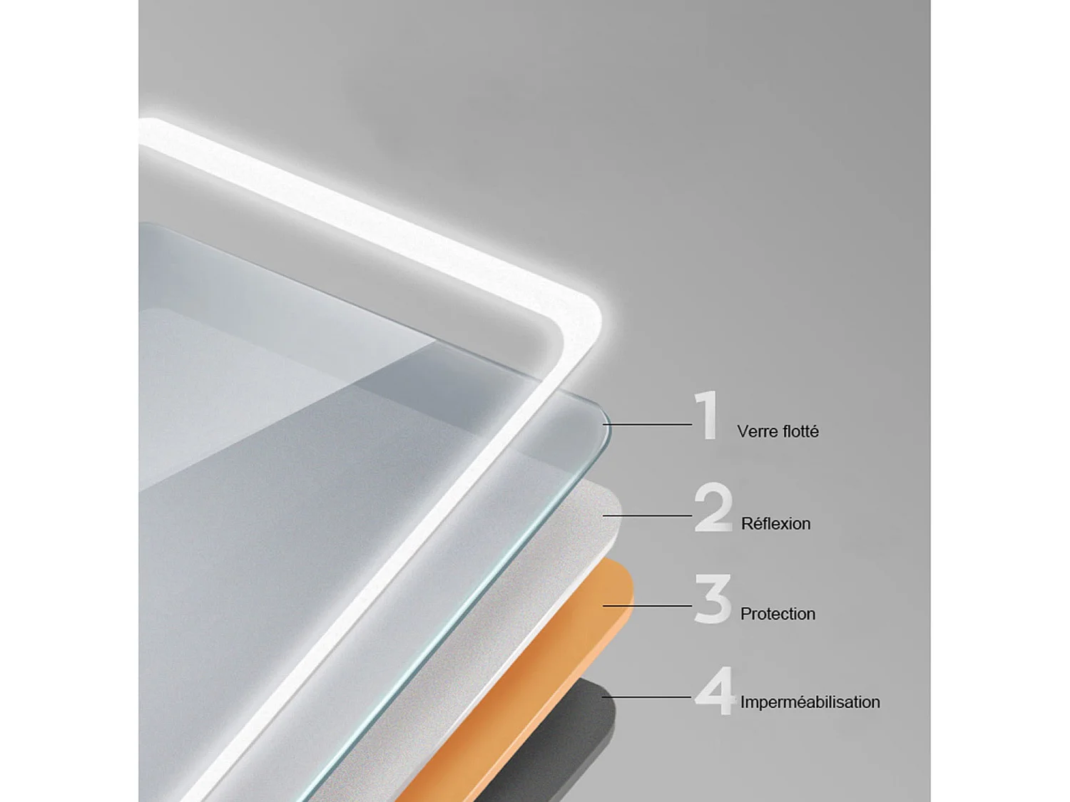 Miroir de salle de bain lumineux 100x60cm acve anti-buée，Mural Miroir - Aica