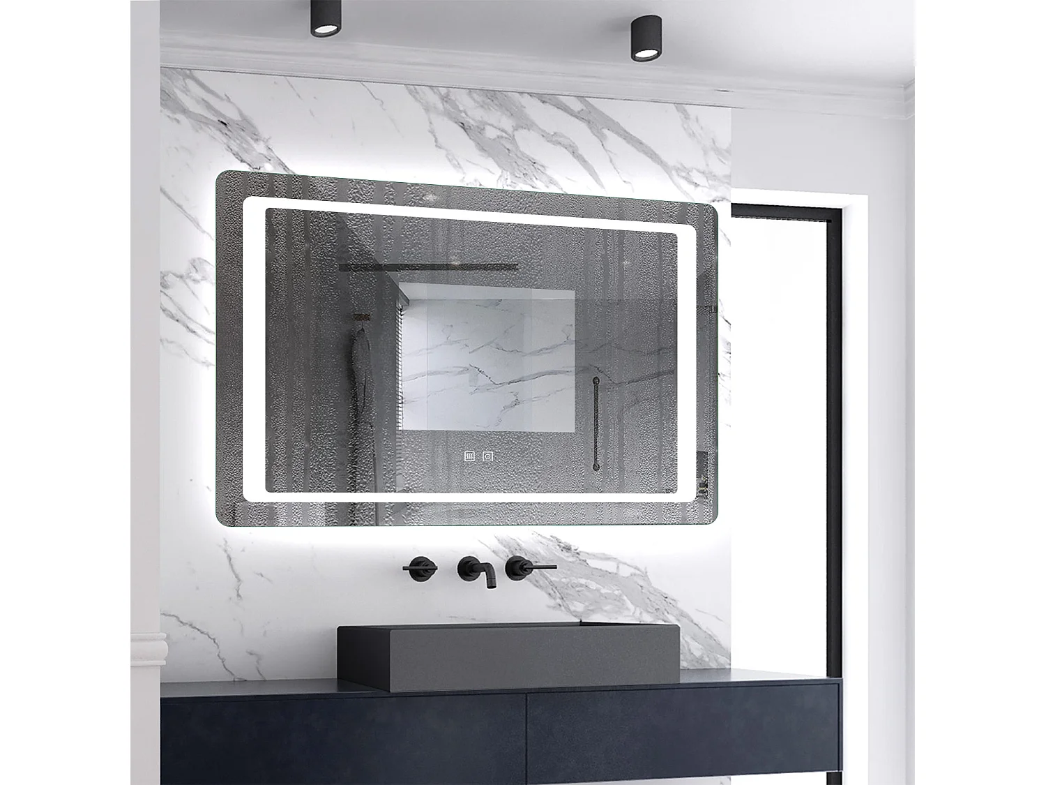 Miroir de salle de bain lumineux l.90 x H.70cm avec Anti-buée, Mural Miroir