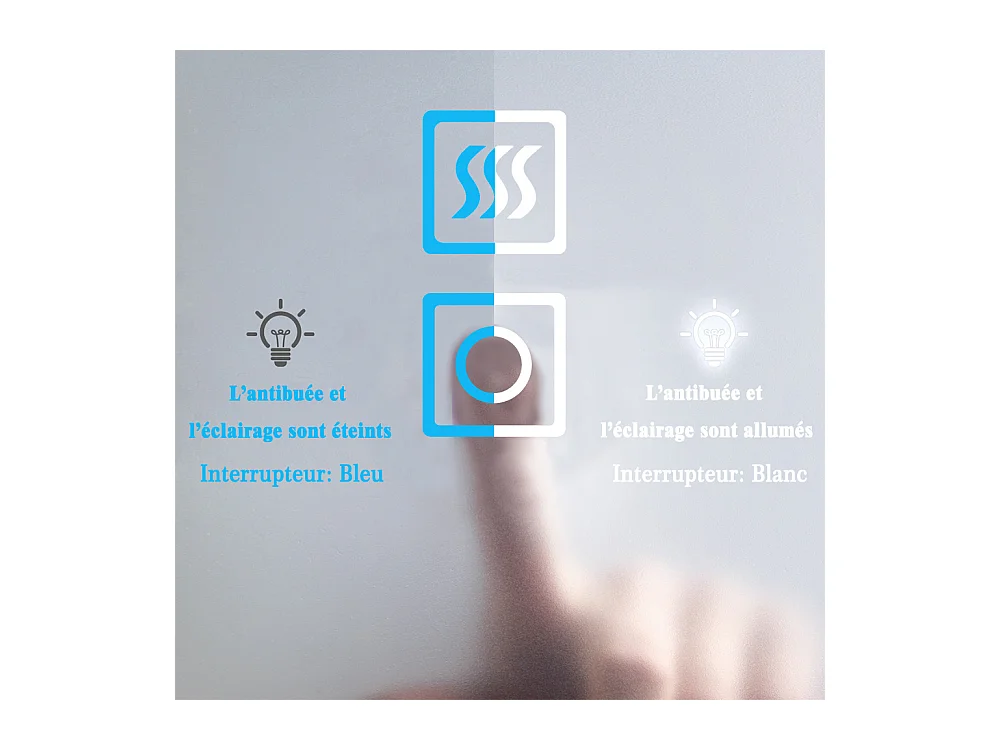 Miroir de salle de bain lumineux l.90 x H.70cm avec Anti-buée, Mural Miroir