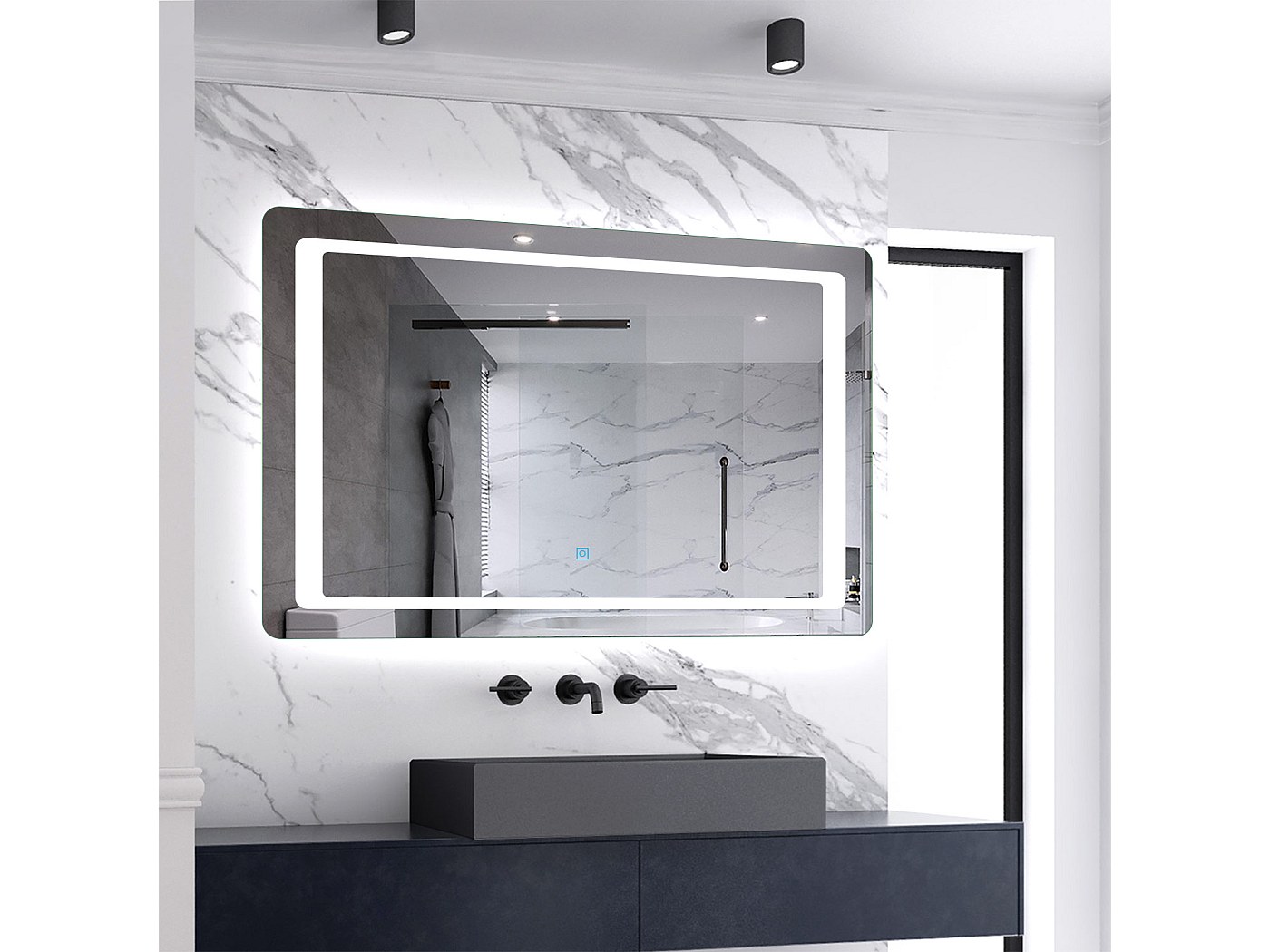Miroir de salle de bain lumineux l.120 x H.70cm avec Anti-buée, Mural