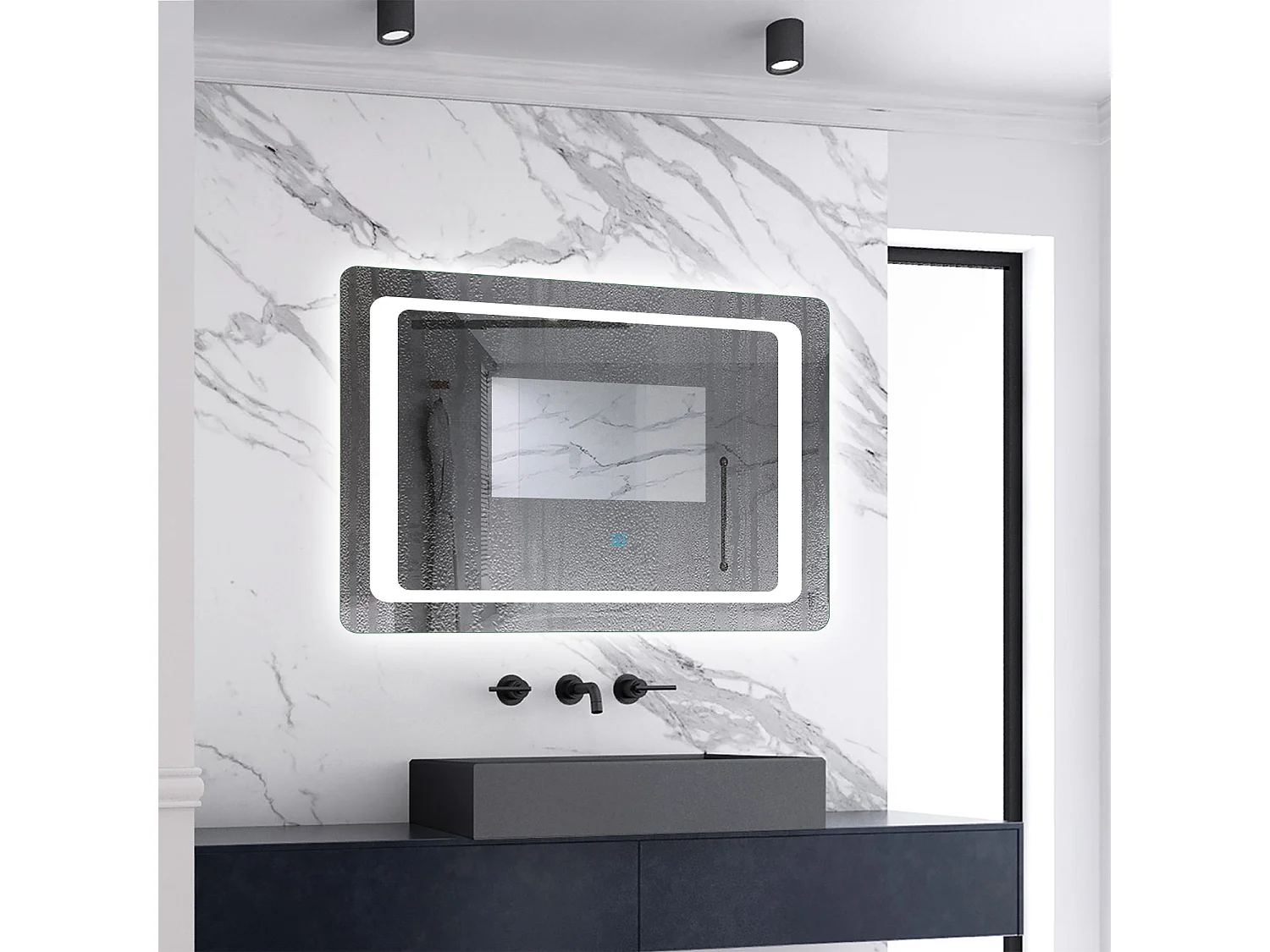 Miroir de salle de bain lumineux l.70 x H.50cm avec Anti-buée, Mural Miroir 6000k