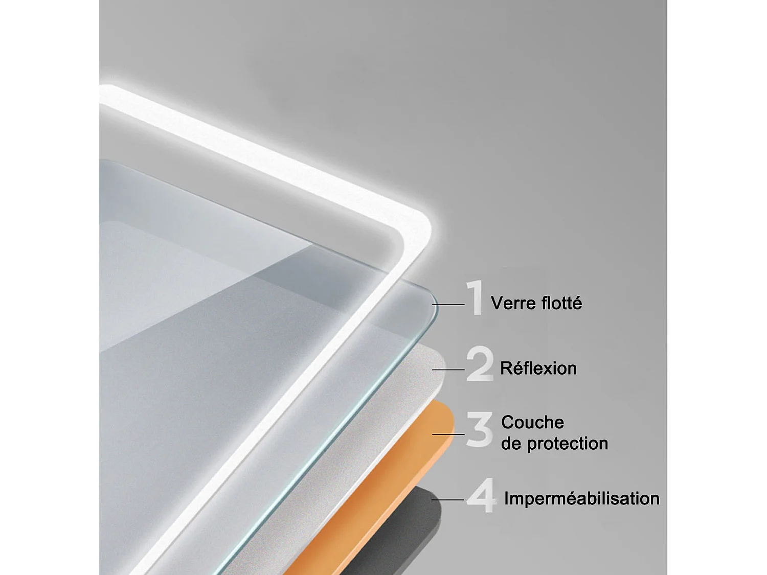 Miroir de salle de bain lumineux l.150 x H.80cm avec Anti-buée, Mural Miroir - Aica