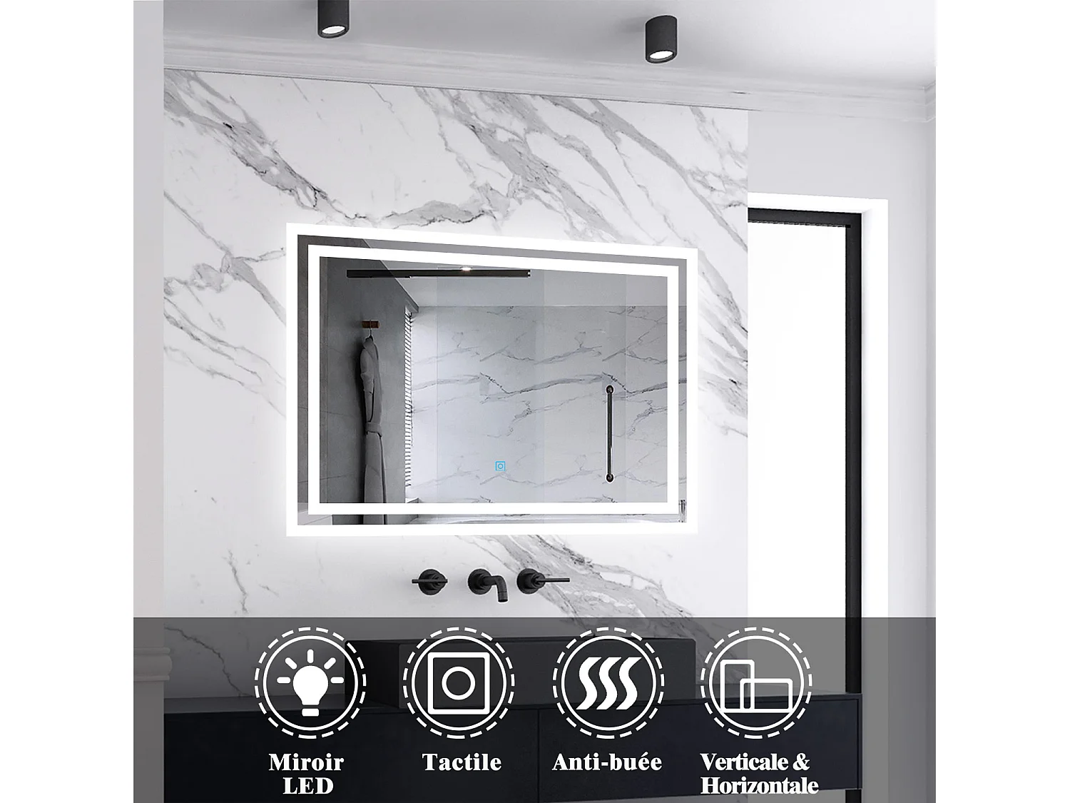 Miroir de salle de bain lumineux 90x70cm acve anti-buée，Mural Miroir - Aica