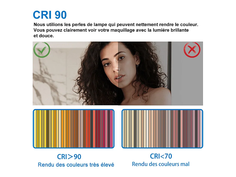 Miroir de salle de bain lumineux l.120 x H.80cm avec Anti-buée, Mural Miroir - Aica